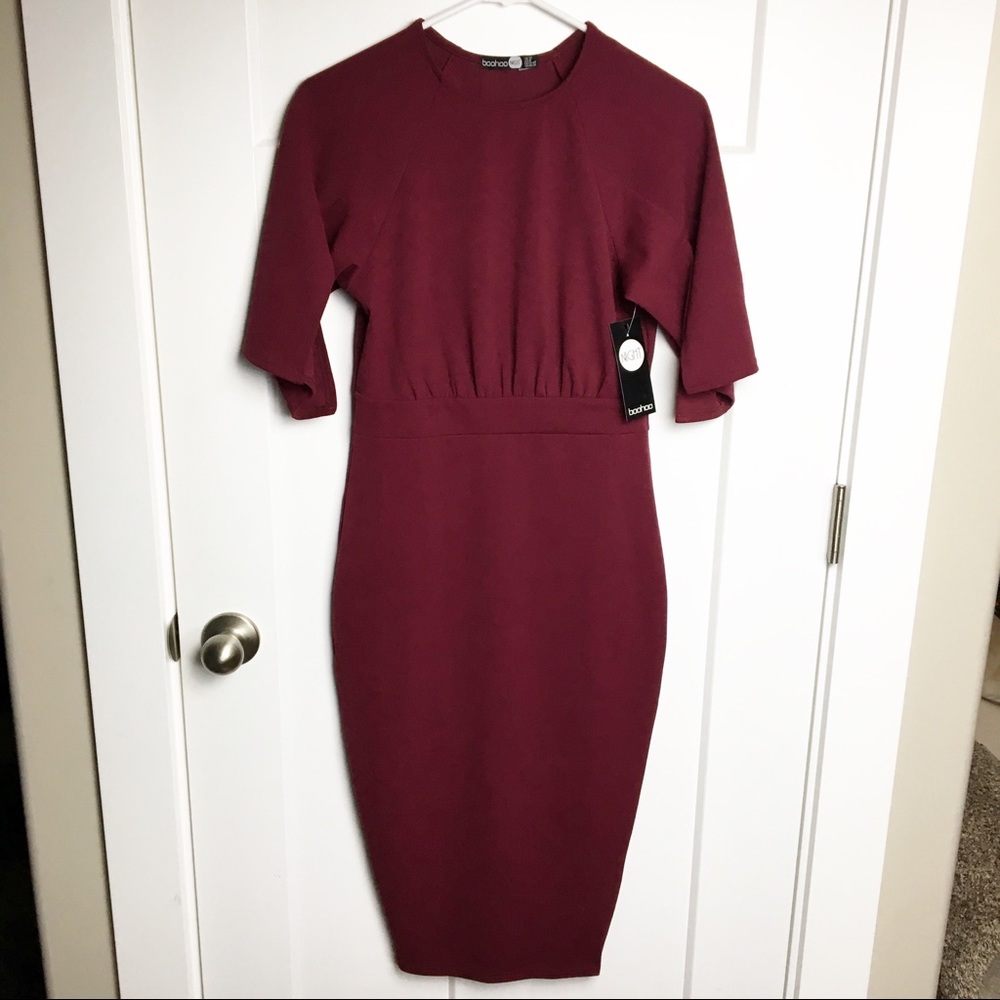 Split Sleeve Detail Wiggle Midi Dress